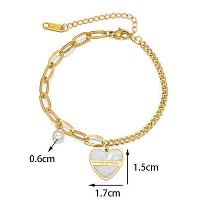 Gold-Plated Heart Charm Bracelet with Pearl Accent