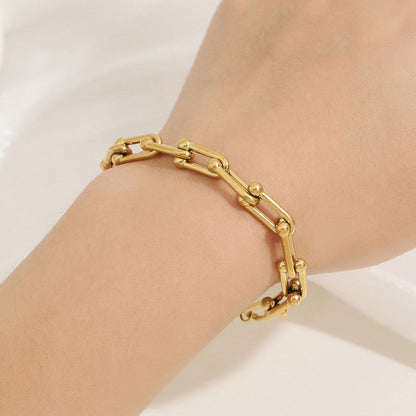 Gold-Plated Geometric Link Bracelet with Bead Accents
