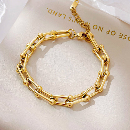 Gold-Plated Geometric Link Bracelet with Bead Accents