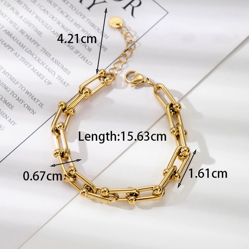 Gold-Plated Geometric Link Bracelet with Bead Accents