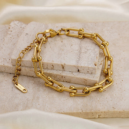 Gold-Plated Geometric Link Bracelet with Bead Accents