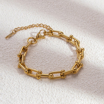Gold-Plated Geometric Link Bracelet with Bead Accents