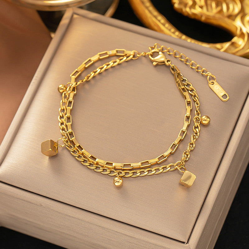 Minimal Gold Layered Bracelet with Hanging Charms