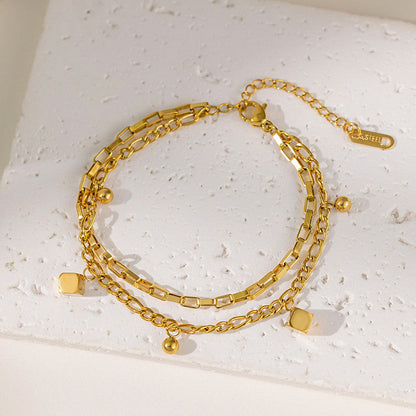 Minimal Gold Layered Bracelet with Hanging Charms
