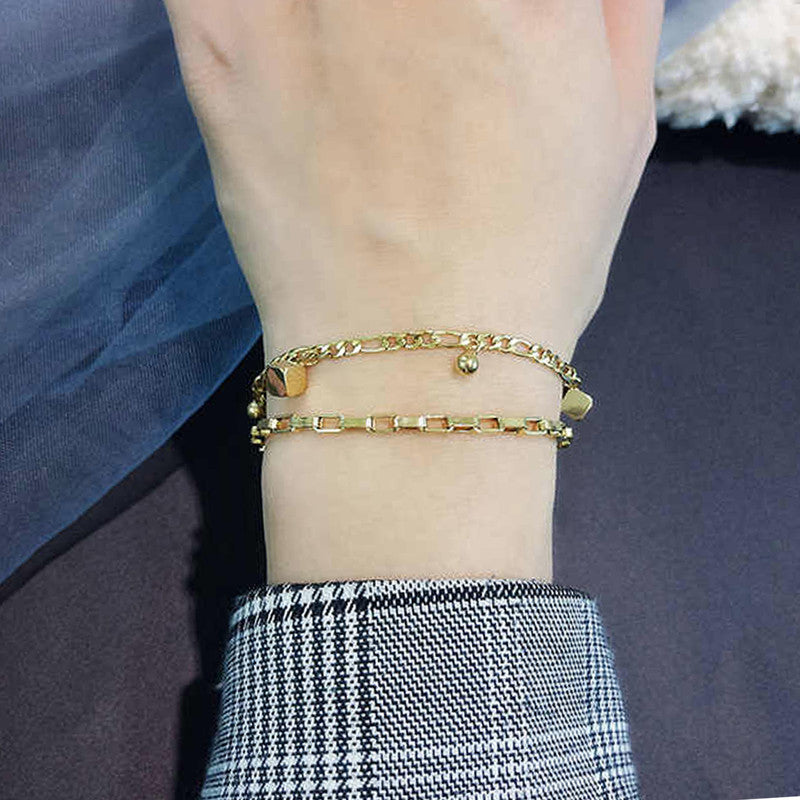Minimal Gold Layered Bracelet with Hanging Charms