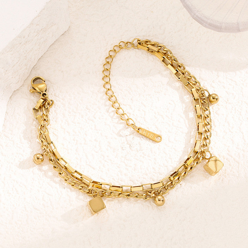 Minimal Gold Layered Bracelet with Hanging Charms
