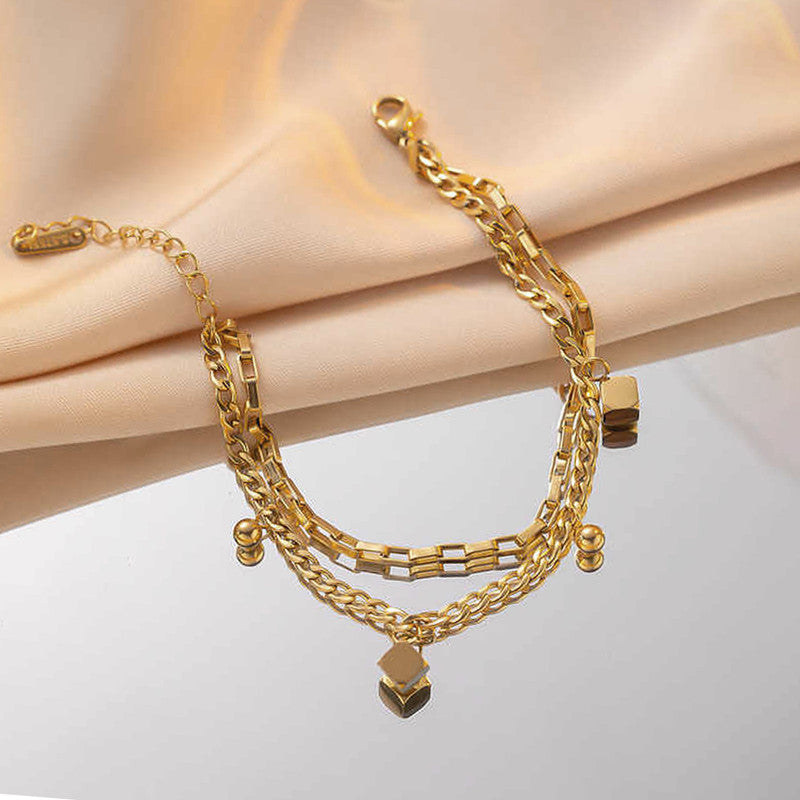 Minimal Gold Layered Bracelet with Hanging Charms