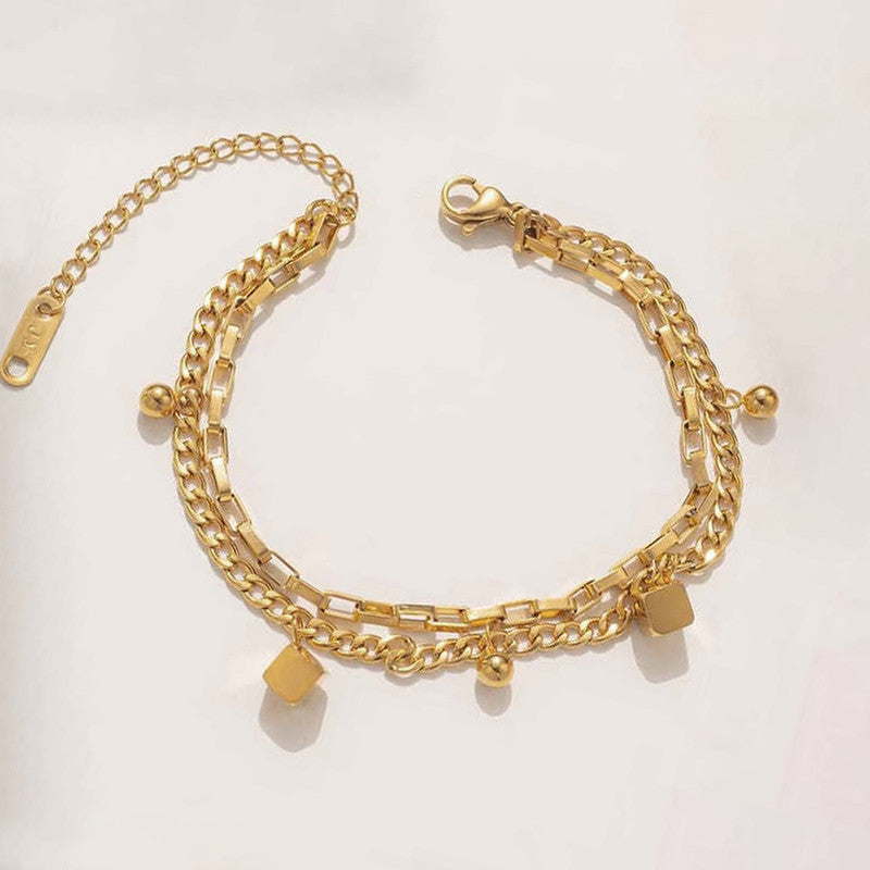 Minimal Gold Layered Bracelet with Hanging Charms