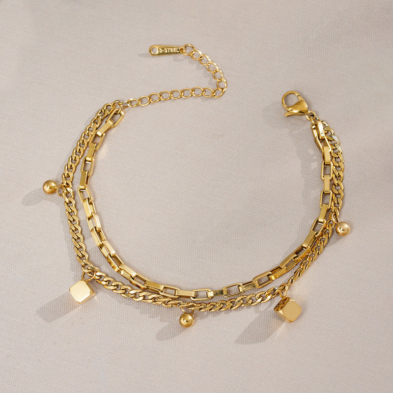 Minimal Gold Layered Bracelet with Hanging Charms