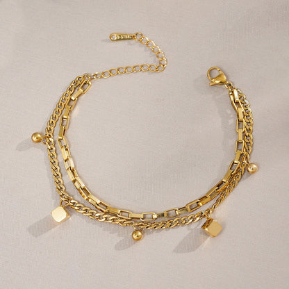 Minimal Gold Layered Bracelet with Hanging Charms