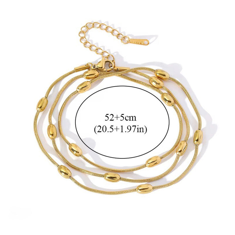 Gold-Plated Multi-Layer Snake Chain Bracelet with Oval Beads