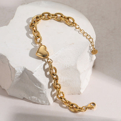 Gold-Plated Chunky Chain Bracelet with Heart Charm