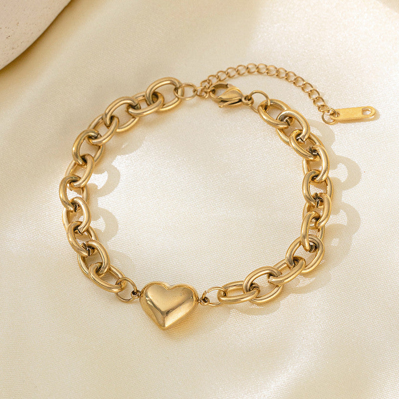 Gold-Plated Chunky Chain Bracelet with Heart Charm