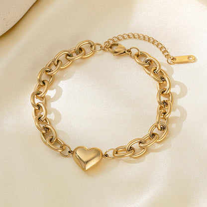 Gold-Plated Chunky Chain Bracelet with Heart Charm