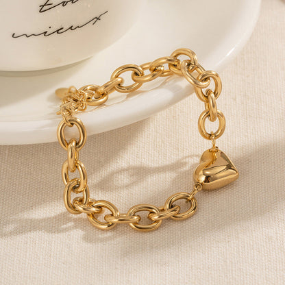 Gold-Plated Chunky Chain Bracelet with Heart Charm