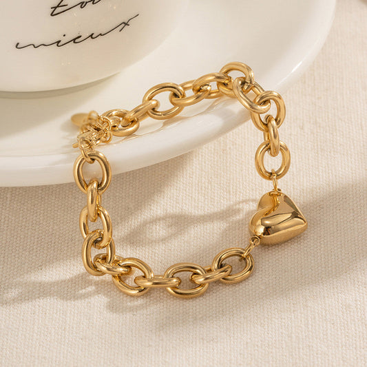 Gold-Plated Chunky Chain Bracelet with Heart Charm