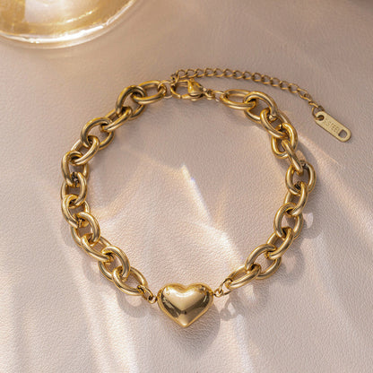 Gold-Plated Chunky Chain Bracelet with Heart Charm