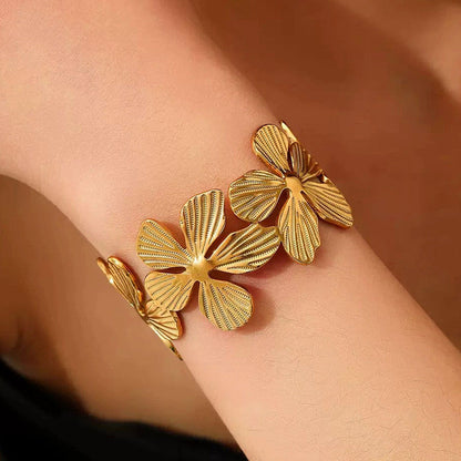 Gold Flower Statement Cuff Bracelet for Women