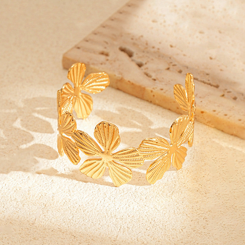Gold Flower Statement Cuff Bracelet for Women