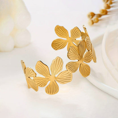 Gold Flower Statement Cuff Bracelet for Women