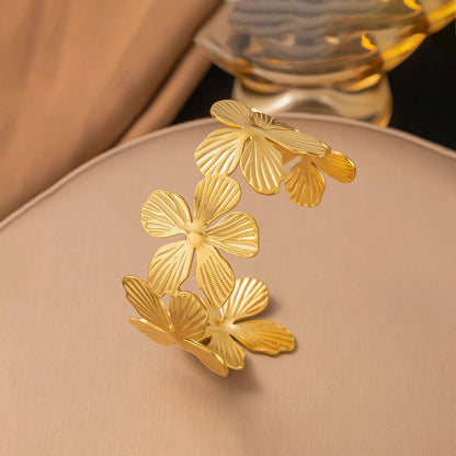 Gold Flower Statement Cuff Bracelet for Women