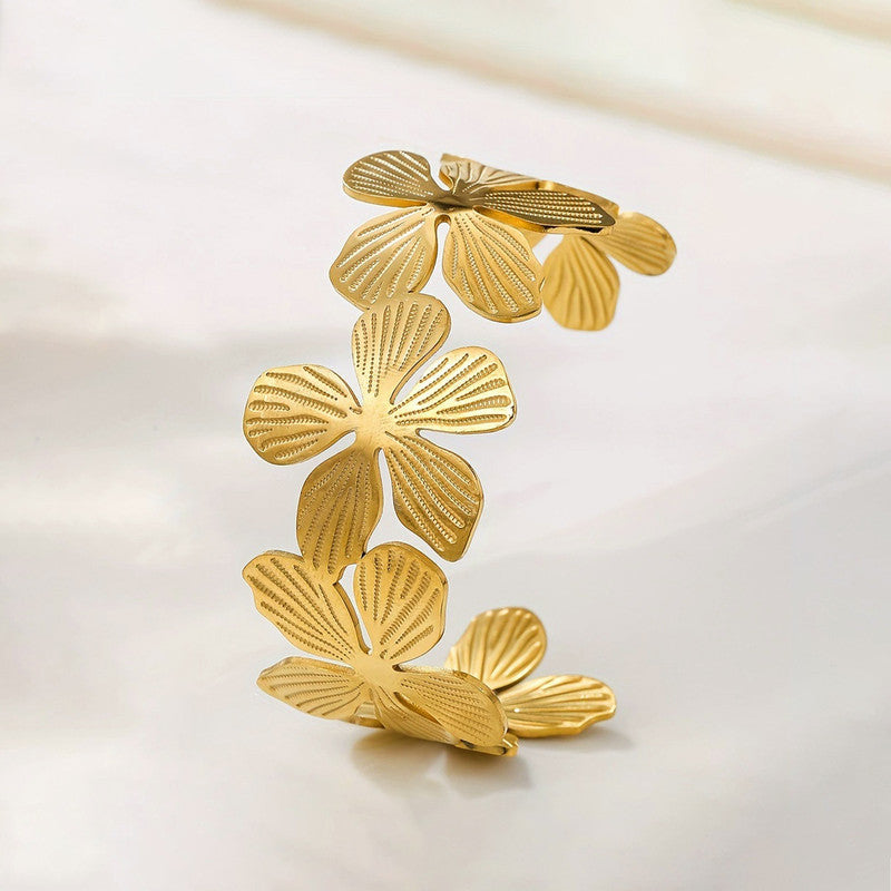 Gold Flower Statement Cuff Bracelet for Women