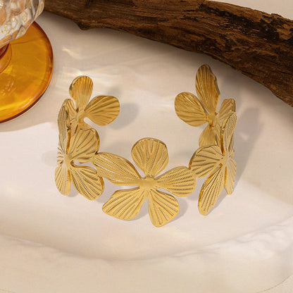 Gold Flower Statement Cuff Bracelet for Women