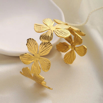Gold Flower Statement Cuff Bracelet for Women