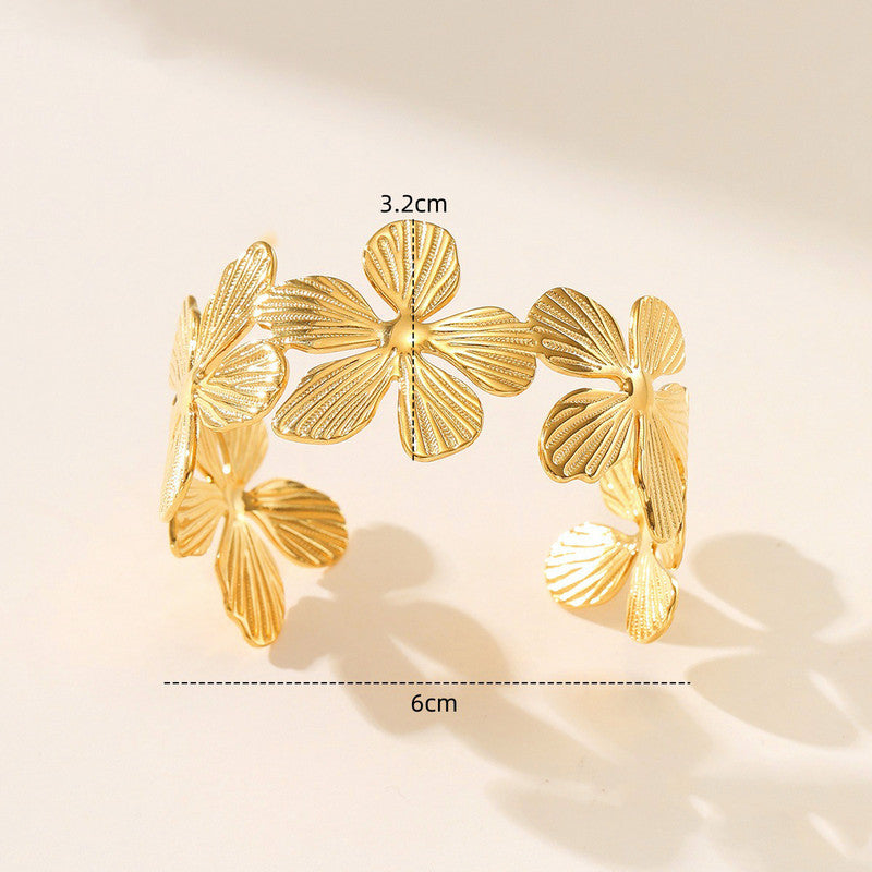 Gold Flower Statement Cuff Bracelet for Women