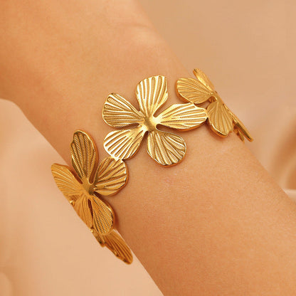 Gold Flower Statement Cuff Bracelet for Women