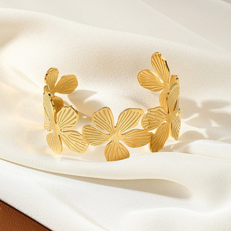 Gold Flower Statement Cuff Bracelet for Women
