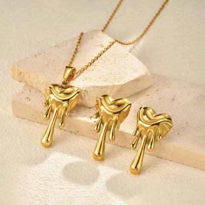 Elegant Melted Heart Gold Jewelry Set for Women