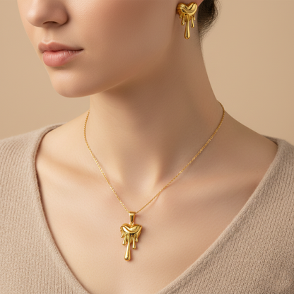 Elegant Melted Heart Gold Jewelry Set for Women