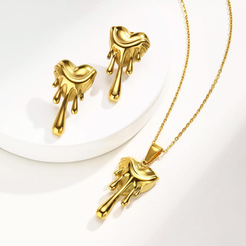 Elegant Melted Heart Gold Jewelry Set for Women