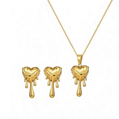 Elegant Melted Heart Gold Jewelry Set for Women