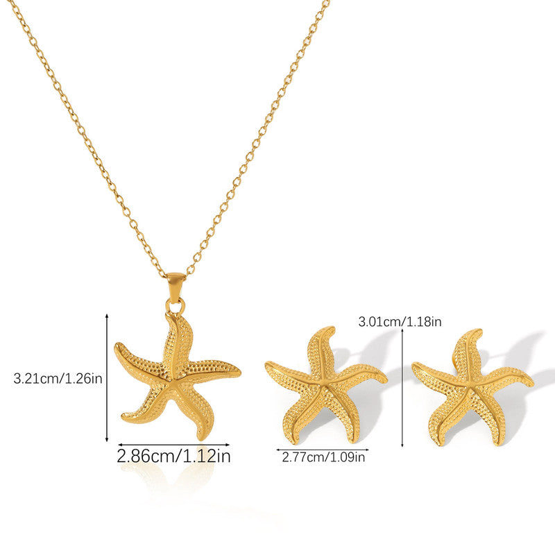 Gold-Plated Starfish Pendant Necklace with Matching Earrings