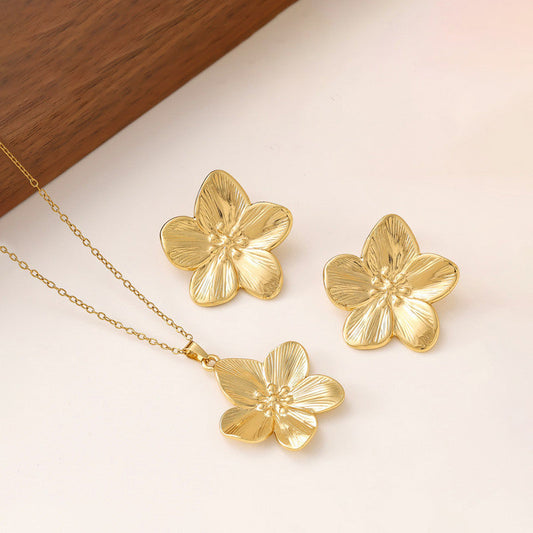 Minimal Gold Flower Necklace & Earrings Set | Stainless Steel Anti-Tarnish Women’s Combo