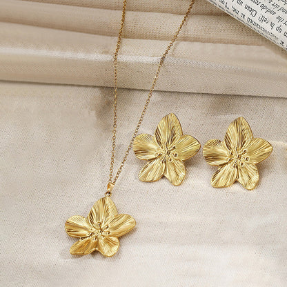 Minimal Gold Flower Necklace & Earrings Set | Stainless Steel Anti-Tarnish Women’s Combo