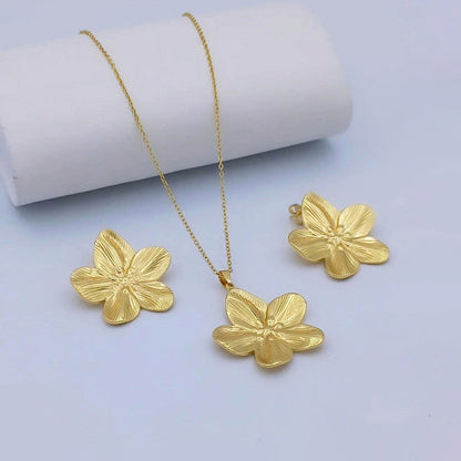 Minimal Gold Flower Necklace & Earrings Set | Stainless Steel Anti-Tarnish Women’s Combo