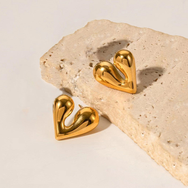 Gold-Plated Puffy Heart Stud Earrings