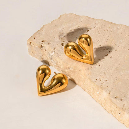 Gold-Plated Puffy Heart Stud Earrings