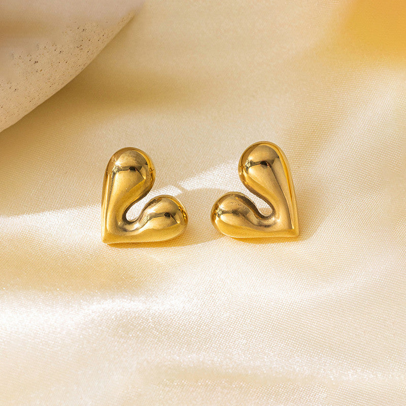 Gold-Plated Puffy Heart Stud Earrings