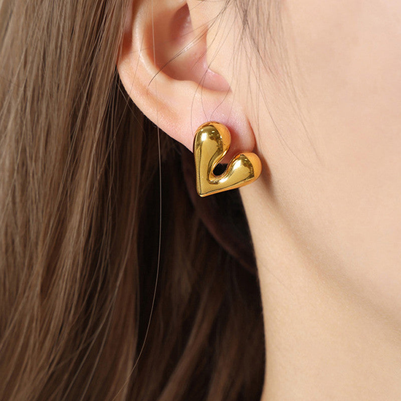 Gold-Plated Puffy Heart Stud Earrings