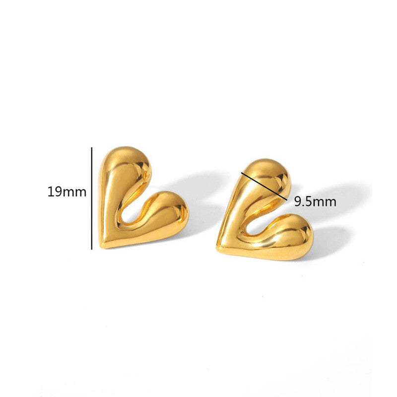 Gold-Plated Puffy Heart Stud Earrings