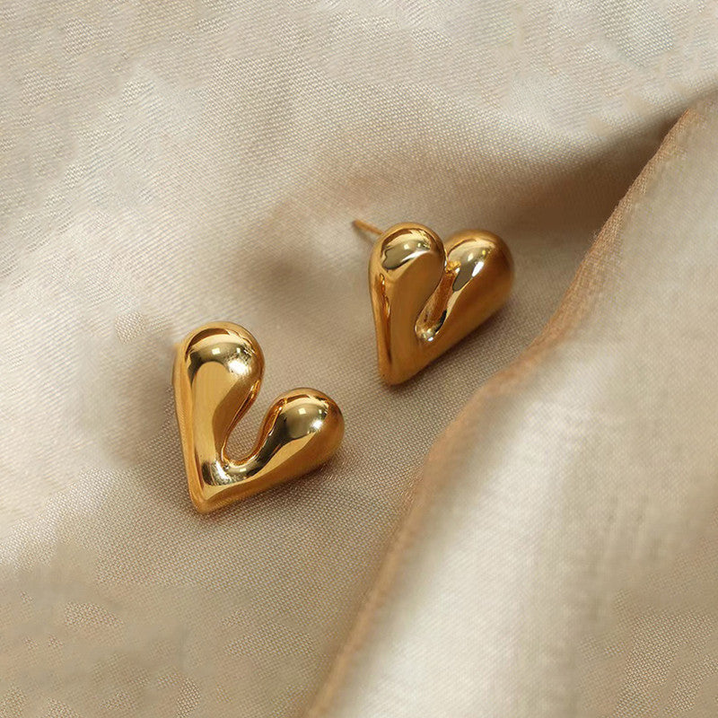 Gold-Plated Puffy Heart Stud Earrings