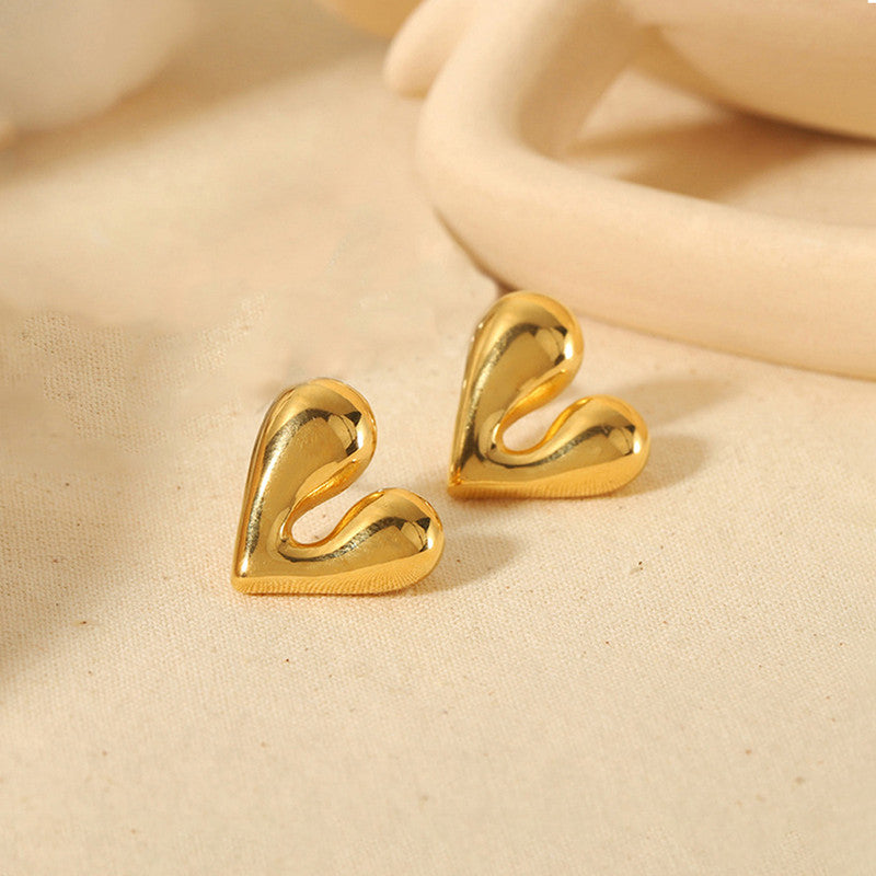 Gold-Plated Puffy Heart Stud Earrings