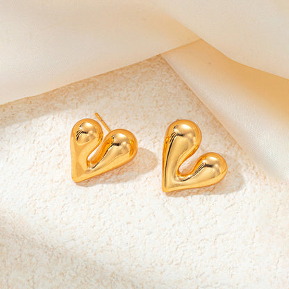 Gold-Plated Puffy Heart Stud Earrings