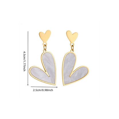 Gold-Plated Double Heart Drop Earrings with Pearl Inlay