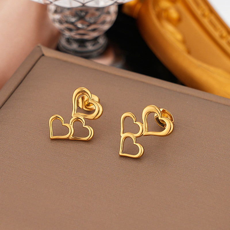 Gold-Plated Triple Heart Drop Earrings