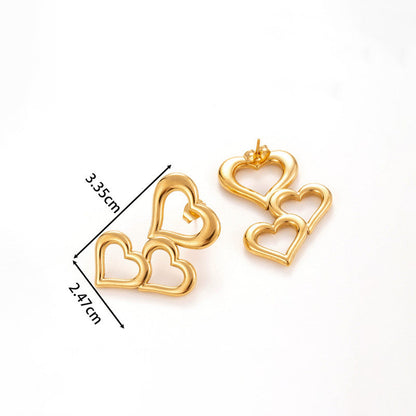 Gold-Plated Triple Heart Drop Earrings